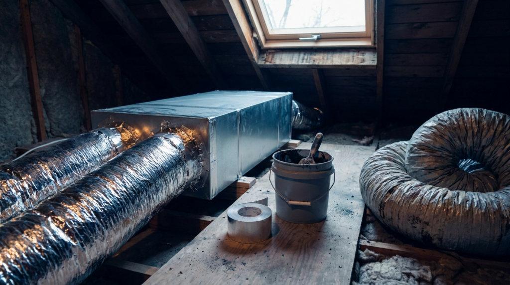 New insulated flexible ducts and trunk line during attic ductwork replacement