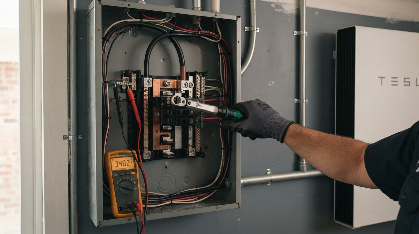 Torquing connections in a home battery backup sub-panel